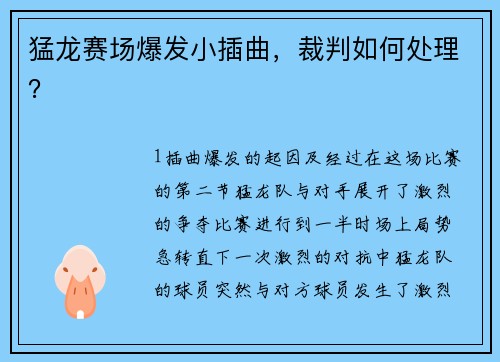 猛龙赛场爆发小插曲，裁判如何处理？
